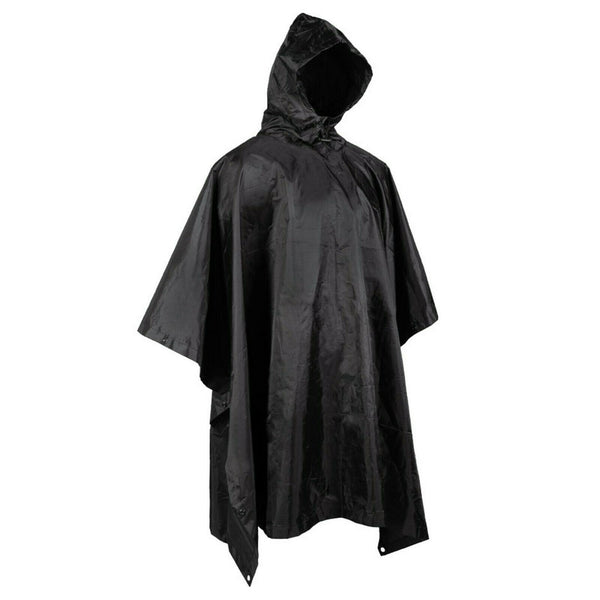 Brand army style waterproof rain RipStop poncho cape military Black