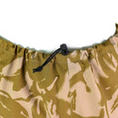 Close-up of adjustable waist with drawstring on British army desert camouflage waterproof combat trousers