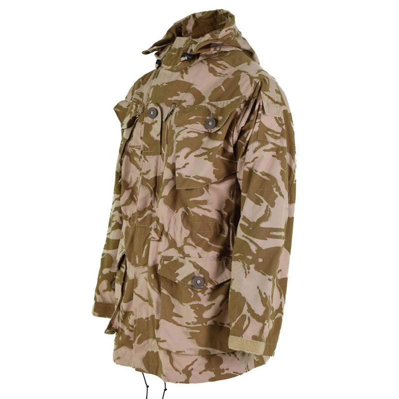 Genuine British army desert camo parka with hood, multiple pockets, adjustable waist and cuffs, windproof military jacket