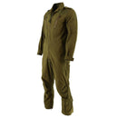 Genuine British Royal Air Forces green coverall jumpsuit with zipper, zipped pockets, and adjustable cuffs and waist.