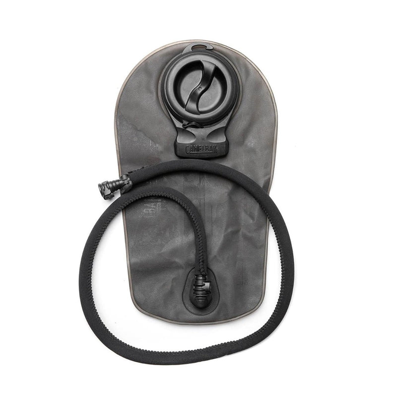 Black 3-liter hydration bladder with tube for Czech military desert camouflage hydration backpack system.