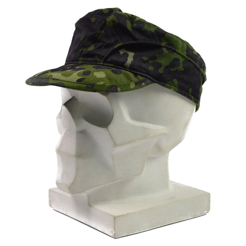Genuine Danish Army field cap in M84 Flecktarn camouflage with brim, designed for comfort and sun protection.