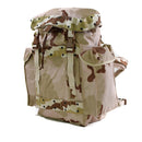 Desert camo tactical military backpack with multiple pockets, straps, and durable design for outdoor and combat use.