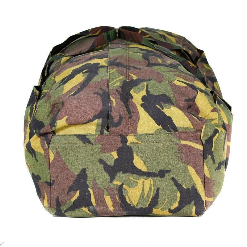 Genuine Dutch Army DPM woodland camouflage duffel backpack bag for versatile outdoor and military use.
