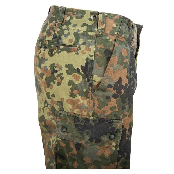 Genuine German army issue flecktarn camouflage combat pants with multiple secure pockets and durable fabric