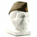 Olive green Genuine German military side cap with roundel insignia on mannequin head side view