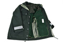 Open genuine German police GoreTex jacket in green with waterproof outer shell and inner fleece lining visible
