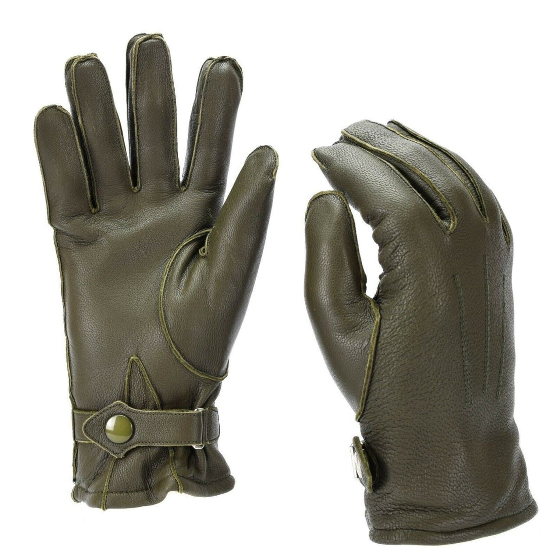 Genuine German Police leather OD gloves patrol Olive lined wool 100% winter NEW