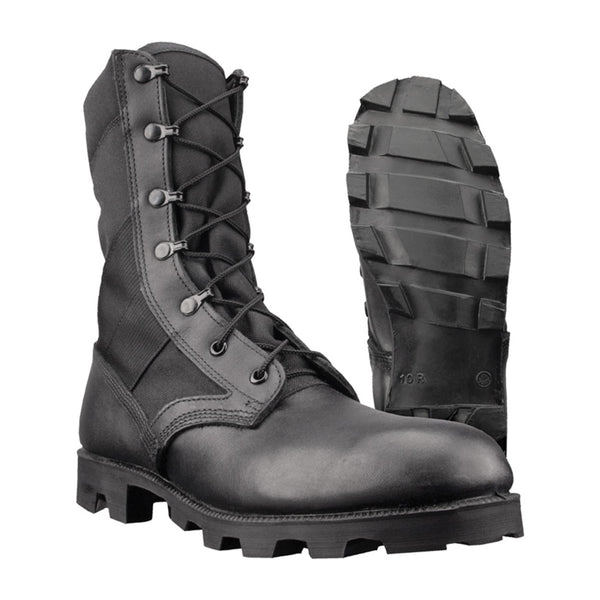 Genuine U.S. Army Jungle black leather PANAMA combat boots with rugged tread sole and ankle support.