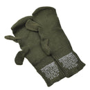 Green U.S. military wool trigger finger mittens with fingerless design for warmth and dexterity in cold conditions.