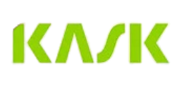 Green 3D block letters spelling KASK with a reflective surface and shadow on a white background
