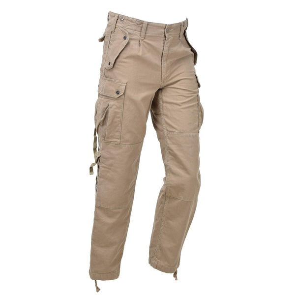 Khaki Leo Kohler Commando reinforced cotton BDU pants with multiple pockets for durability and functionality.