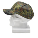 Leo Kohler military baseball cap with BW flecktarn camouflage and adjustable strap on white mannequin head.