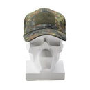 Leo Kohler military flecktarn camouflage baseball cap with adjustable strap and peaked visor on white mannequin head.