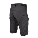 Black military-style mens bermuda shorts made of durable ripstop cotton with cargo pockets and adjustable waist.