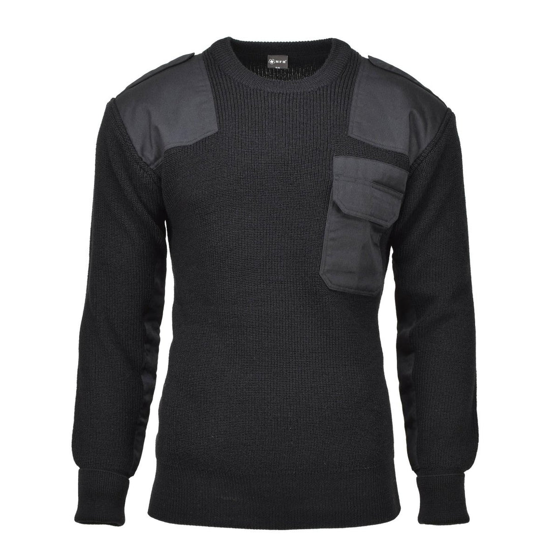 MFH Brand sweater commando jumper rib knit wool reinforced pullover black NEW
