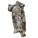 Side view of MIL-TEC army softshell tactical jacket with camouflage, hood, and fleece lining, designed for outdoor use.