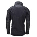 Back view of black Mil-Tec tactical combat shirt with padded elbows, shoulders, and high collar for protection and mobility.