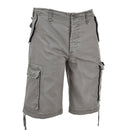 Mil-Tec gray military-style paratrooper cargo shorts with multiple pockets and belt loops for outdoor use.