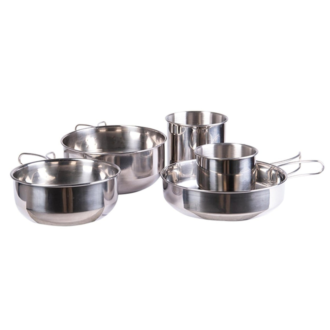 MIL-TEC cooking set stainless steel 5 pieces cookware camping outdoor utensils