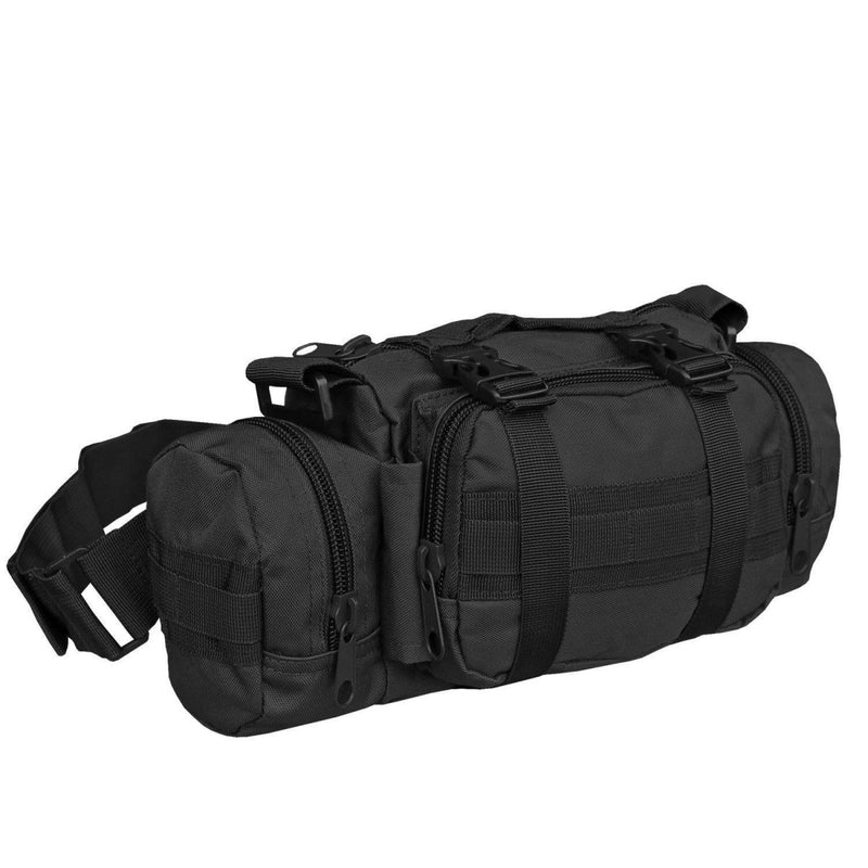 rolled backpack to waist pack in black color