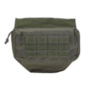 Compact olive green tactical MOLLE drop down pouch with hook and loop panels for versatile gear attachment.