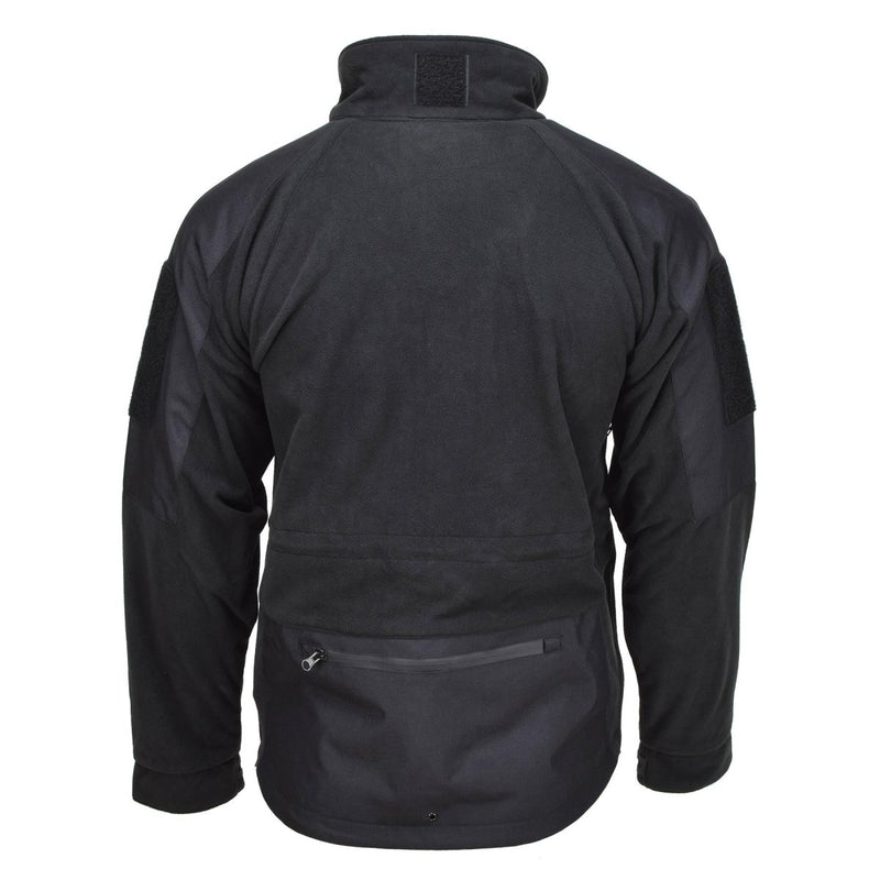 Back view of black MIL-TEC fleece jacket with water-resistant fabric and thermal insulation for cold weather.