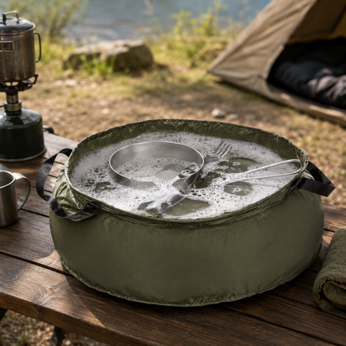 Mil-Tec Foldable Nylon Bowl 10L OD Green Camping Washing Basin Packable