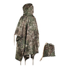 MIL-TEC camouflage waterproof PVC coated poncho with hood, lightweight ripstop fabric and carry bag for outdoor use.