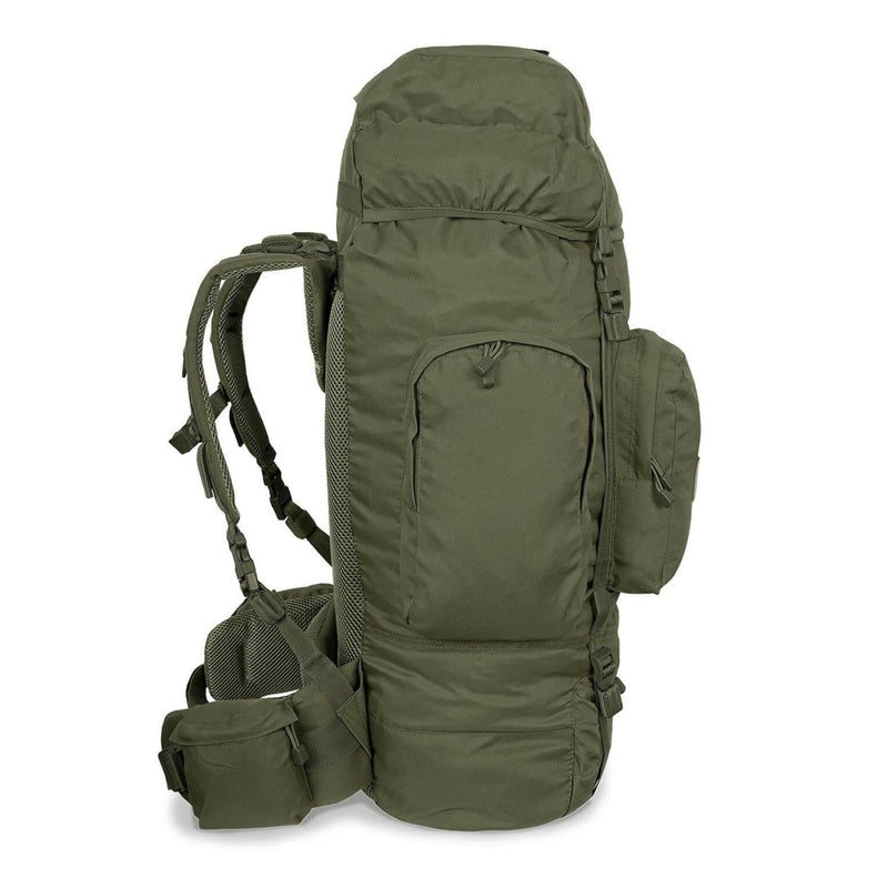 Olive green MIL-TEC RECOM tactical hiking rucksack with multiple compartments and padded straps for comfort