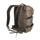 Olive and black Mil-Tec U.S. Assault Ranger 36L backpack with padded straps and durable PVC-coated fabric for outdoor use.