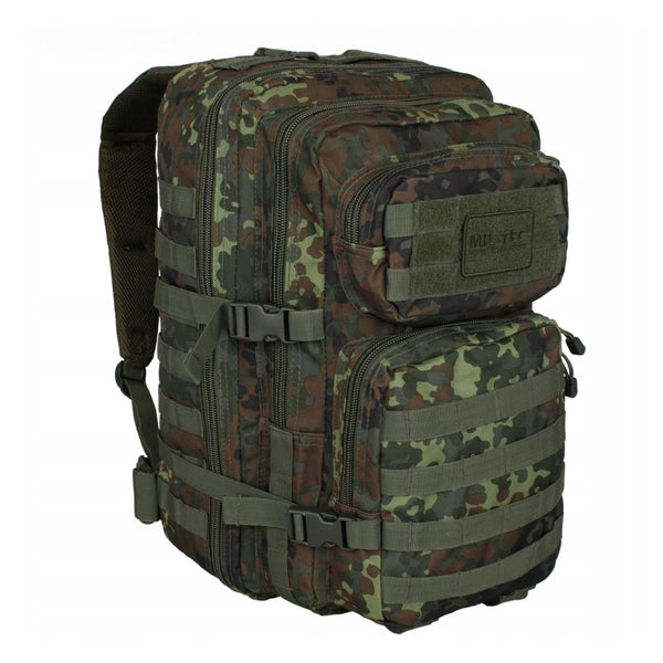 MIL-TEC U.S. Assault flecktarn 36L tactical backpack with multiple compartments and adjustable padded straps for outdoor use
