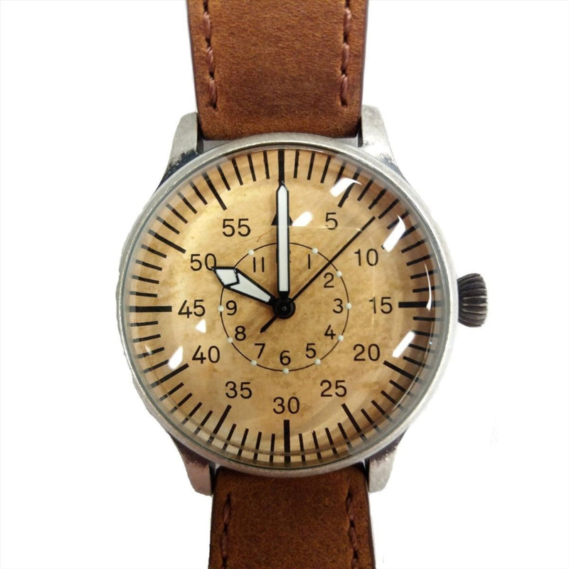 MIL-TEC Vintage Army Quartz Watch Pilot Natural Leather Bracelet Brown