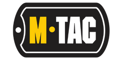 Black and yellow M-TAC military style dog tag with bold letters on a white background.