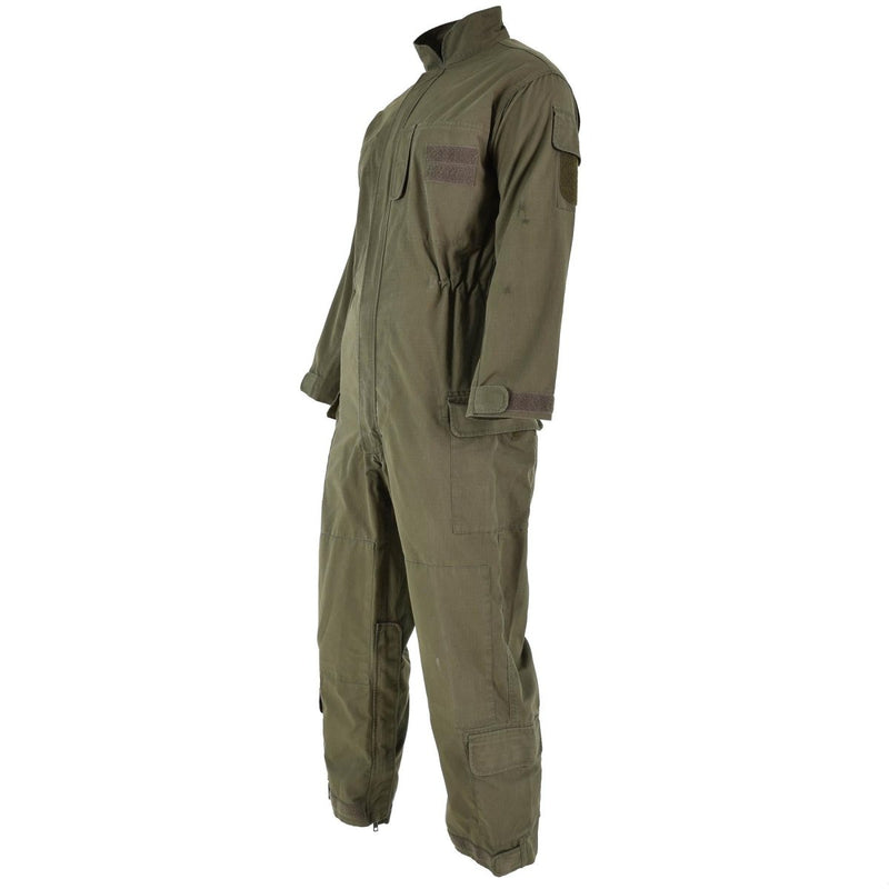 Original Austrian army olive green ripstop coverall jumpsuit with adjustable waist and hook loop cuffs for outdoor use