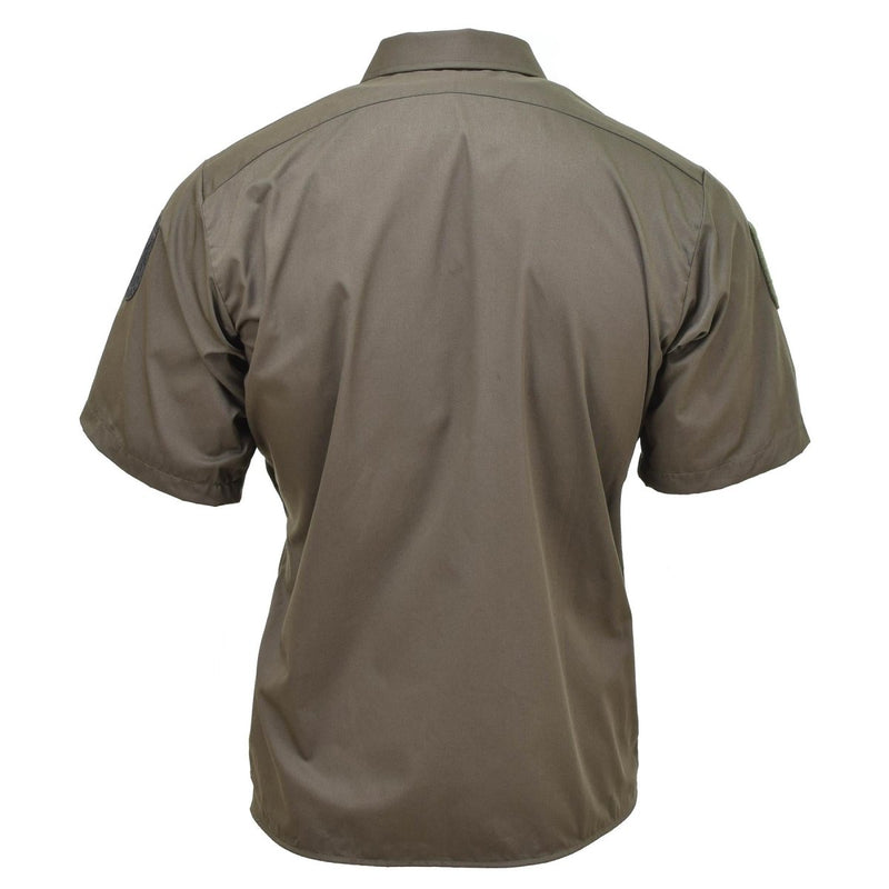 Back view of original Austrian army M65 lightweight olive green short sleeve combat shirt with durable fabric