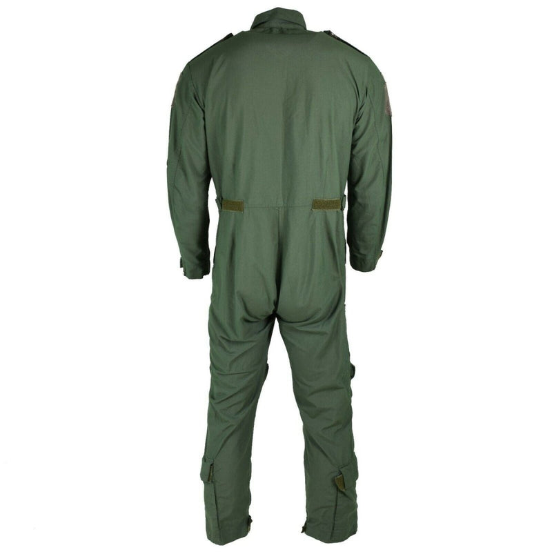 Back view of Original British Army Aircrew MK15 RAF Aramid suit coverall in sage green with adjustable waist and cuffs