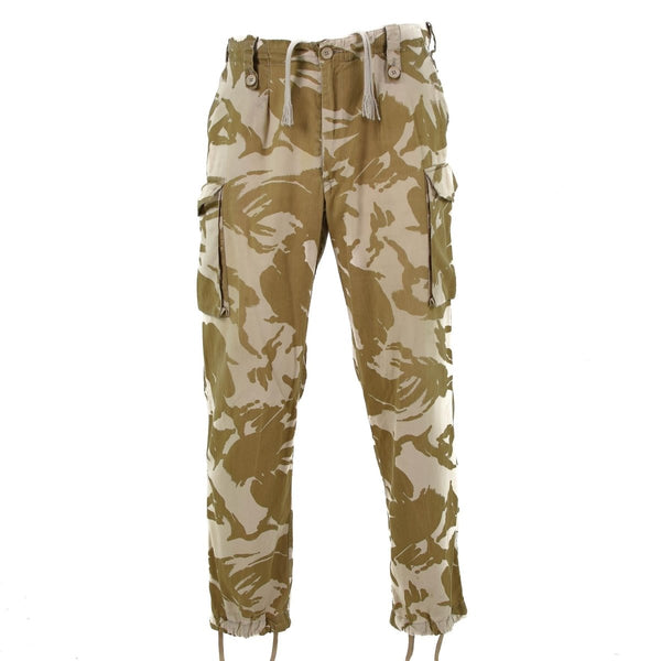 British army desert camouflage lightweight combat trousers with cargo pockets and adjustable waist.