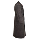 Original Bulgarian military wool long overcoat in gray, vintage style with shoulder epaulets and buttoned front closure