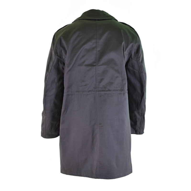 Back view of original Danish army M71 combat coat made from heavy-duty thick cotton material for cold weather.