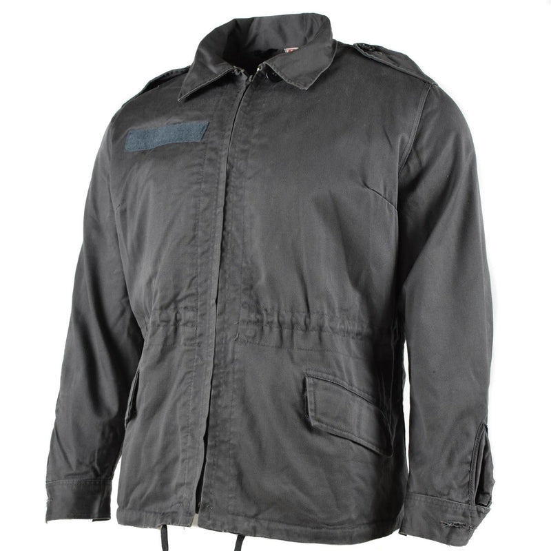 Original Danish army M71 short cut military jacket in grey, durable vintage field surplus design.