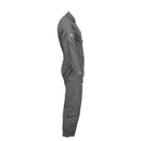 Side view of gray Dutch Military Air Forces Nomex coverall jumpsuit with multiple pockets and reinforced areas.