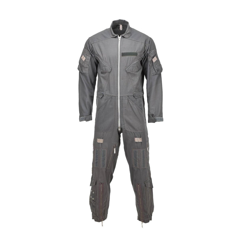 Gray Nomex fire-resistant Dutch Military Air Forces pilot coverall with front zipper and reinforced knees and elbows