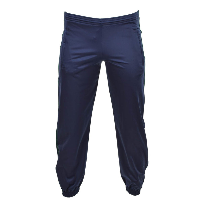 Navy blue original French Army jogging pants with elastic cuffs and adjustable waistband for durable activewear.
