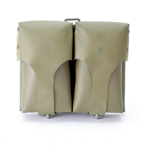 Original German army double ammo magazine pouch in olive drab PVC-coated waterproof durable material