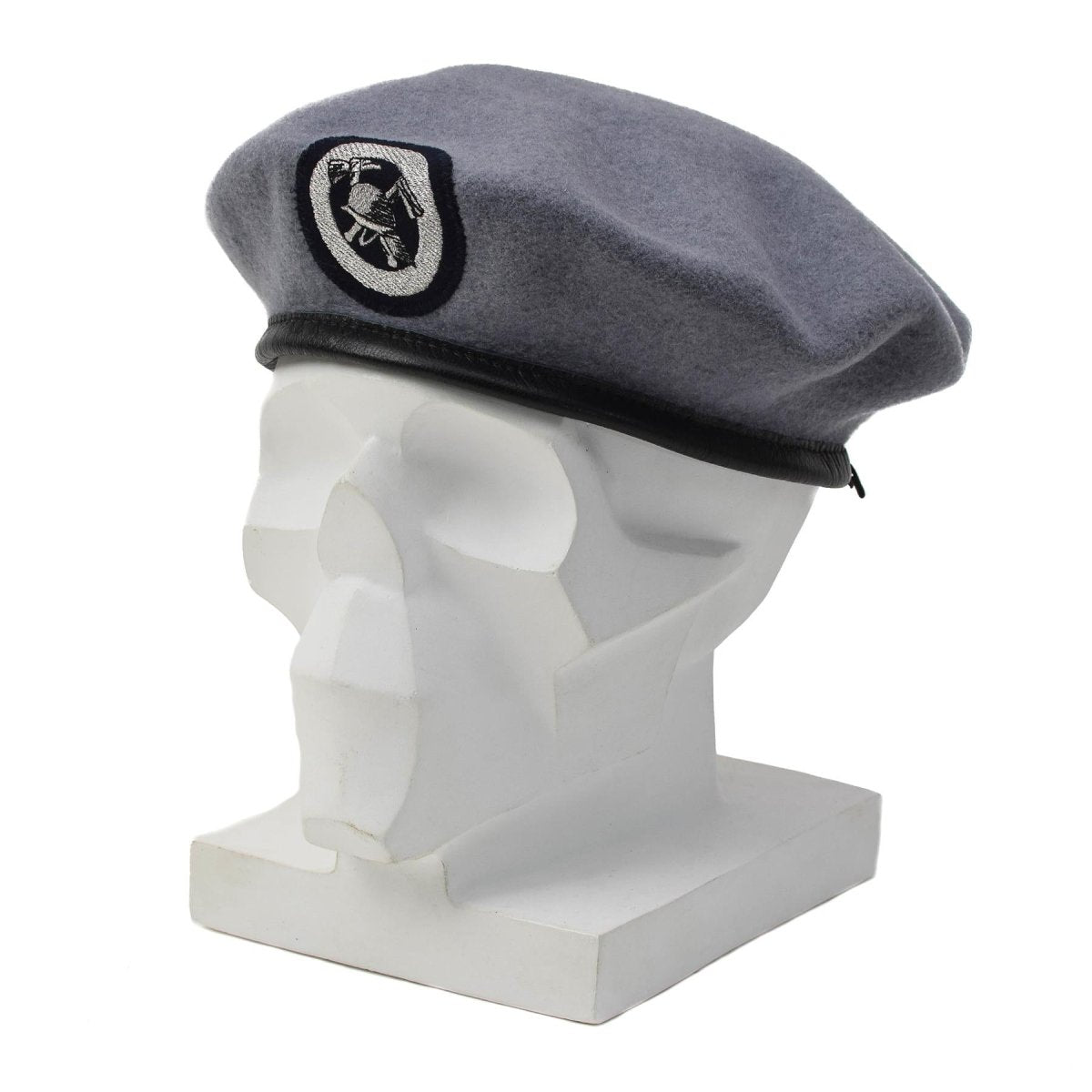 Original German Fire Department Beret Cap Embroidered Fabric Badge Gray