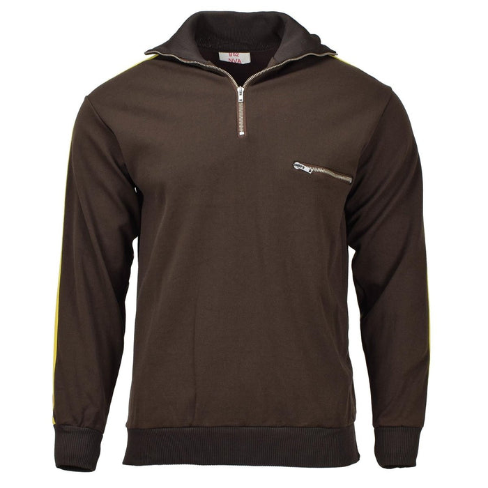Original German military NVA brown vintage sport jacket with half zipper and small chest pocket, ideal for activewear and casual use.