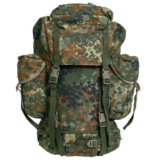 Original German Military Tactical Backpack 65L Combat Rucksack Flecktarn Camo