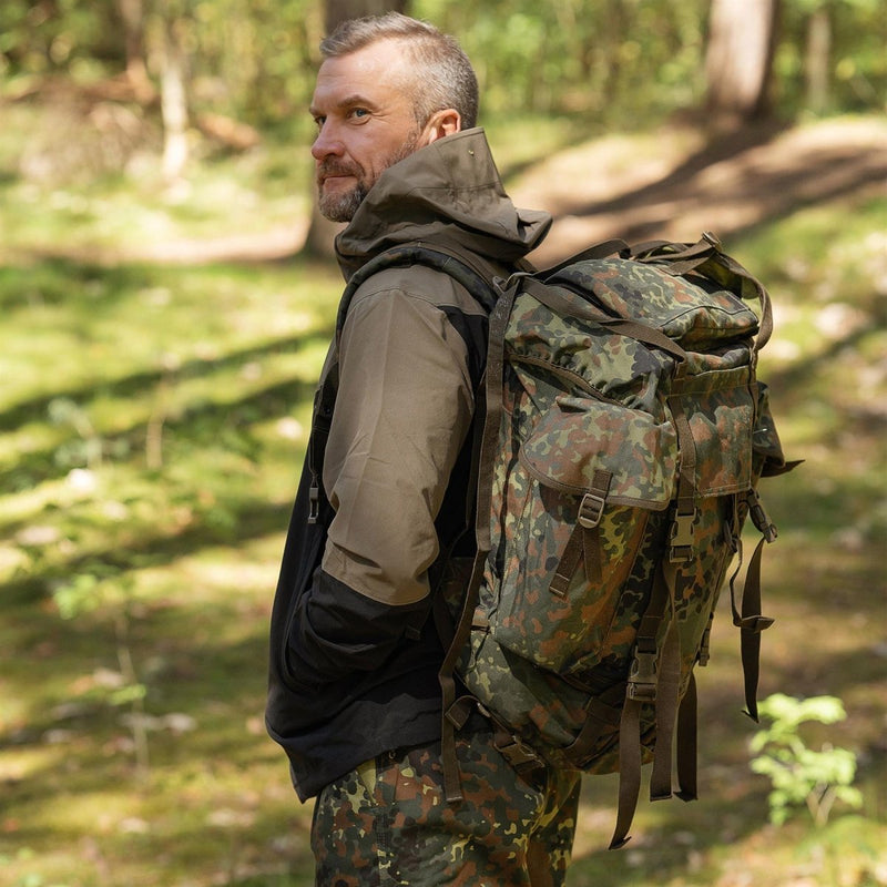 Original German Military Tactical Backpack 65L Combat Rucksack Flecktarn Camo
