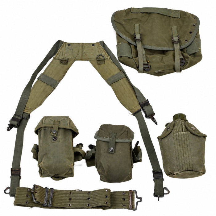Original Greek Military M56 Style 7 Piece Load Bearing Webbing Kit Olive - GoMilitar